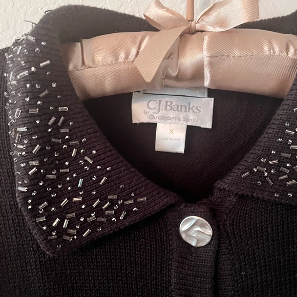 CJ Banks Black Button Up Sparkly Collared Cardigan size X - Picture 3 of 4